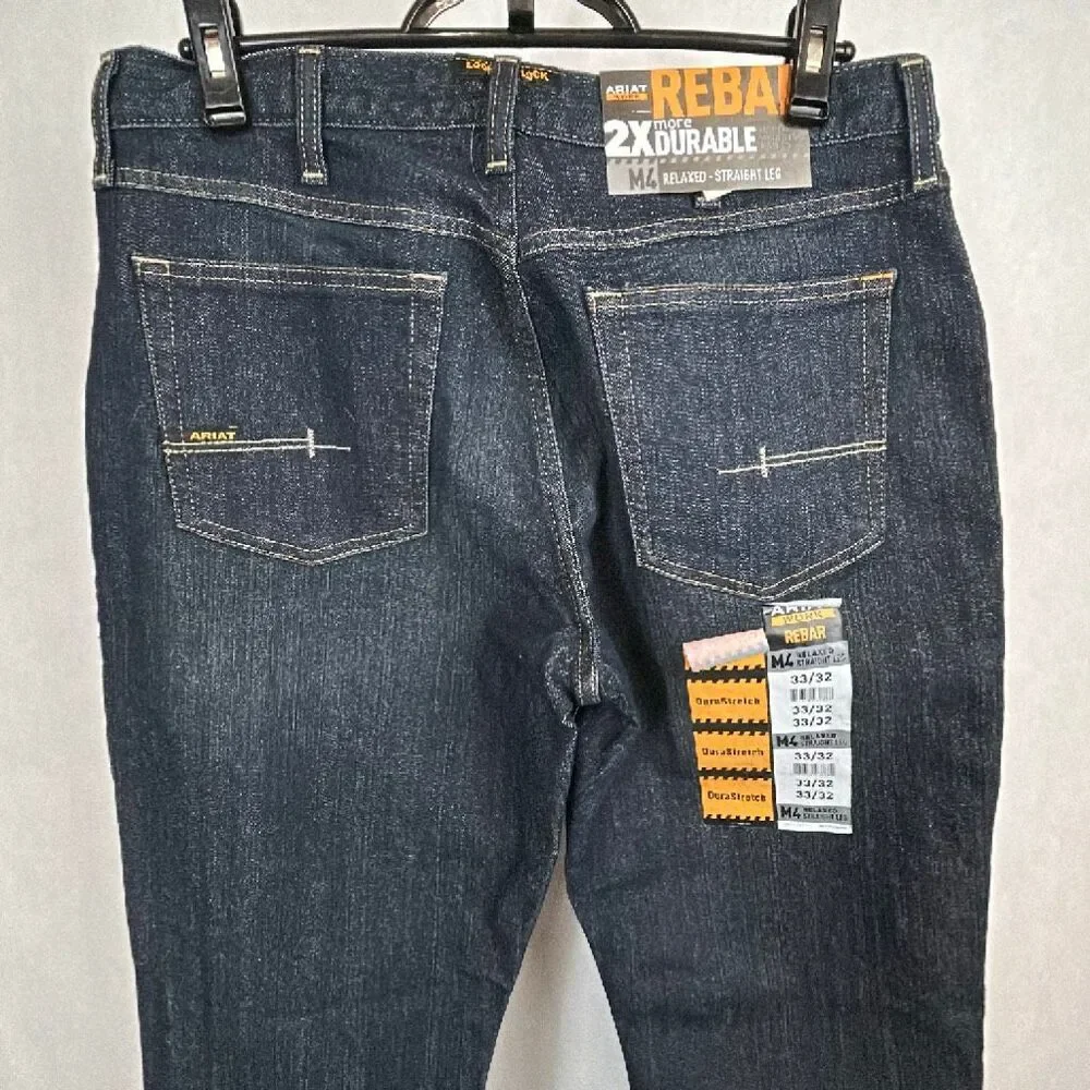 NEW Ariat M4 Rebar Denim Jeans Relaxed Straight Leg Mens Sz 33x32 Dura Stretch